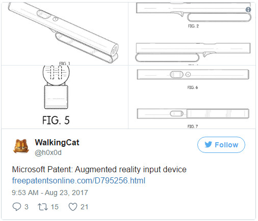 微软正在研究形似魔杖的增强现实设备控制器