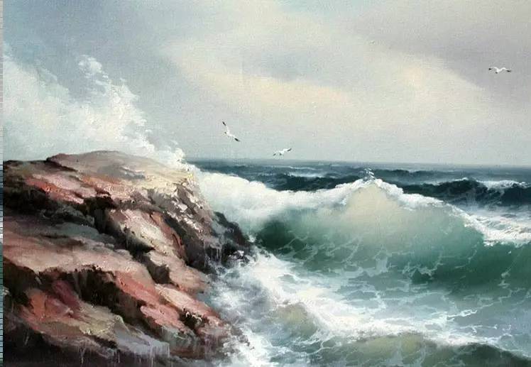 俄罗斯艺术家 eugene garin 气势磅礴的海景油画