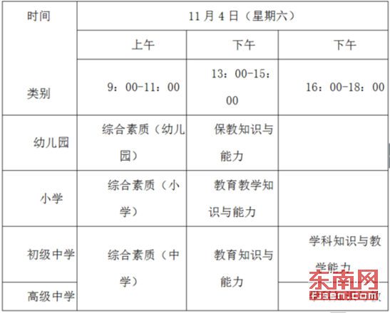 福建省2017年下半年中小学教师资格考试9月5