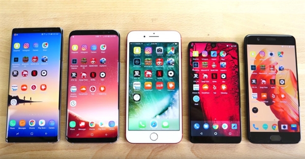 三星S8+/Note8/一加5挑戰(zhàn)iPhone 7 Plus流暢度：被團滅