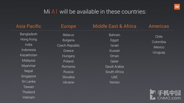 小米A1将在全球37个地区上市 小米A1将在全球37个地区上市