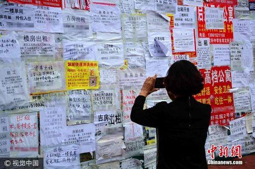 资料图：某地一个信息栏上，贴着的各类房屋出租信息。图片来源：视觉中国