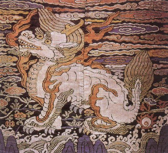 織】 織繍 刻絲豹紋三品武官補子 道光期 雲 蝠 綴織文様