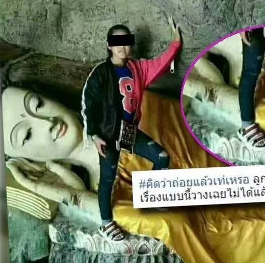 女游客踩在卧佛手臂上拍照 引泰国网友愤怒
