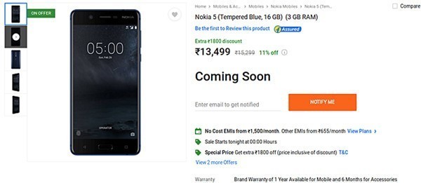 诺基亚5高配版开卖 内存升到千元机水平