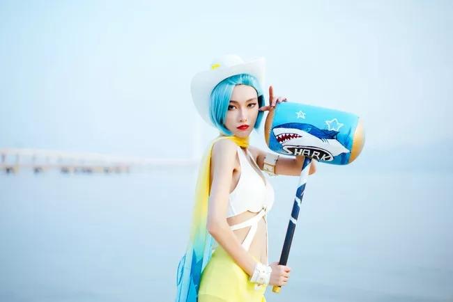 王者荣耀cos钟无艳,cos王者荣耀西施 泳装 王者荣耀钟无艳cos 海滩丽影皮肤秀