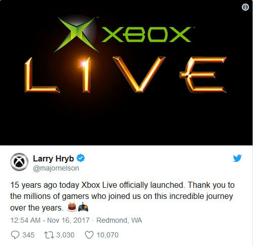 微软的Xbox Live网络服务本周迎来15周年 众玩家祝福