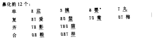 闽南方言韵母表中的鼻化音，以厦门话为代表。/ 《汉语方言概要》