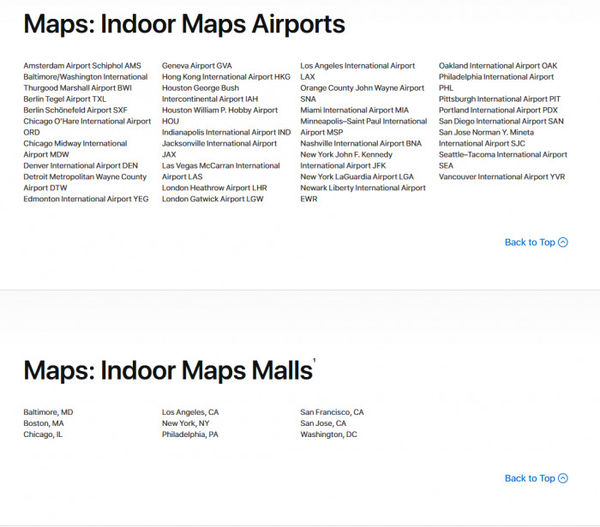 iOS11系统新增加多个机场和商场的室内地图！