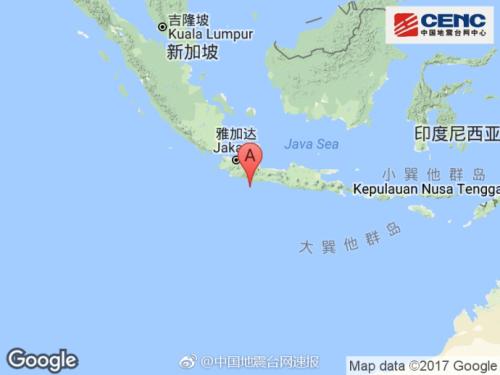 印尼爪哇岛附近发生6.7级左右地震