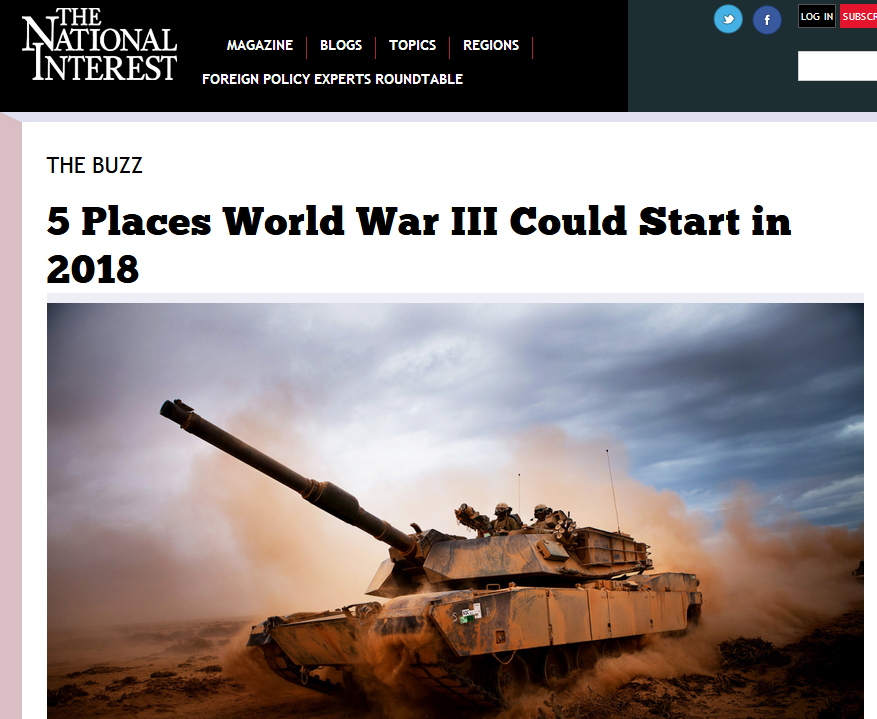 美媒预测“第三次世界大战”爆发地 朝鲜台湾排前二