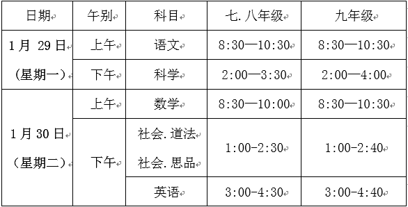 台州市区中小学期末考试时间出炉!