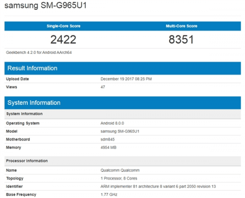 三星S9+手机跑分曝光 原来骁龙845提升这么多