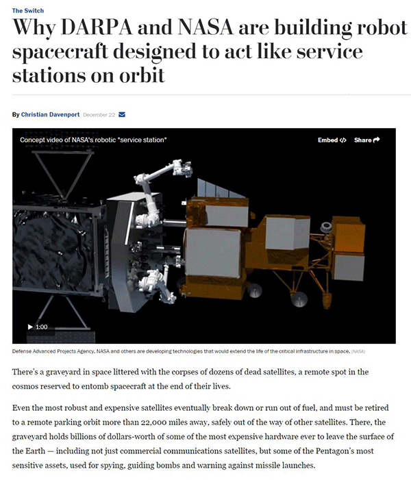 美国研发航天机器人修理卫星，可延长卫星生命