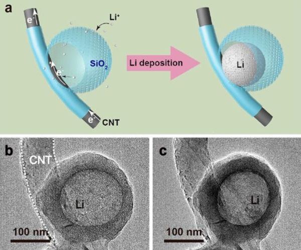 研究团队采用空腔二氧化硅微球结构抑制锂枝晶生长