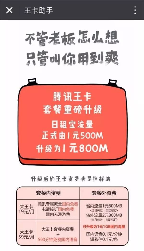 腾讯王卡流量语音免费升级已开放:流量最便宜