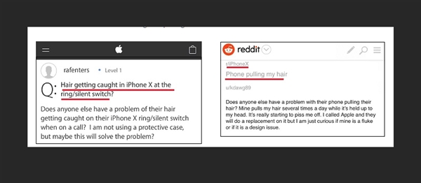 给跪！用户吐槽iPhone X接缝/静音键夹头发、卡胡子