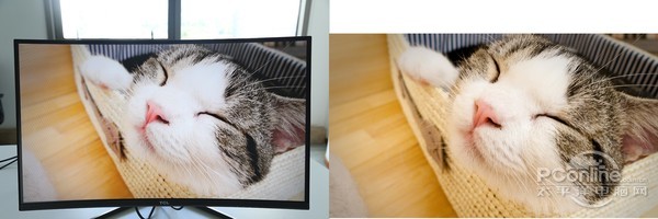 TCL T32M6CQ细节表现实拍（左为屏幕实拍，