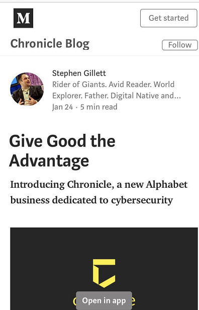 谷歌母公司宣布成立网络安全公司Chronicle