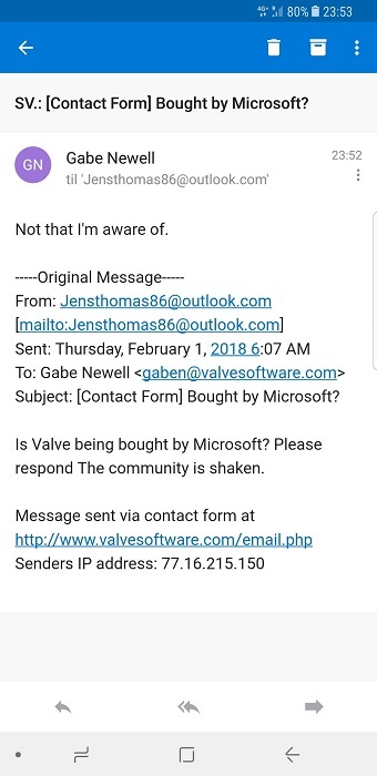 Valve创始人回应将被微软收购传闻：没这回事