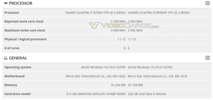 Intel Core i9-8950HK曝光 性能接近i7