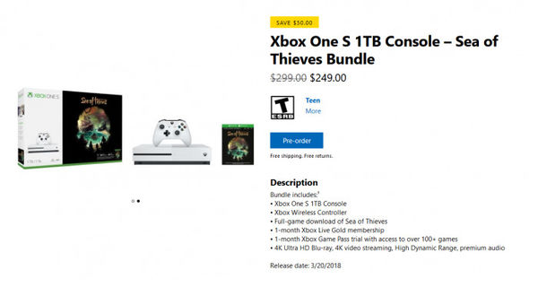 微软推《盗贼之海》限定版Xbox One S 优惠价249美元