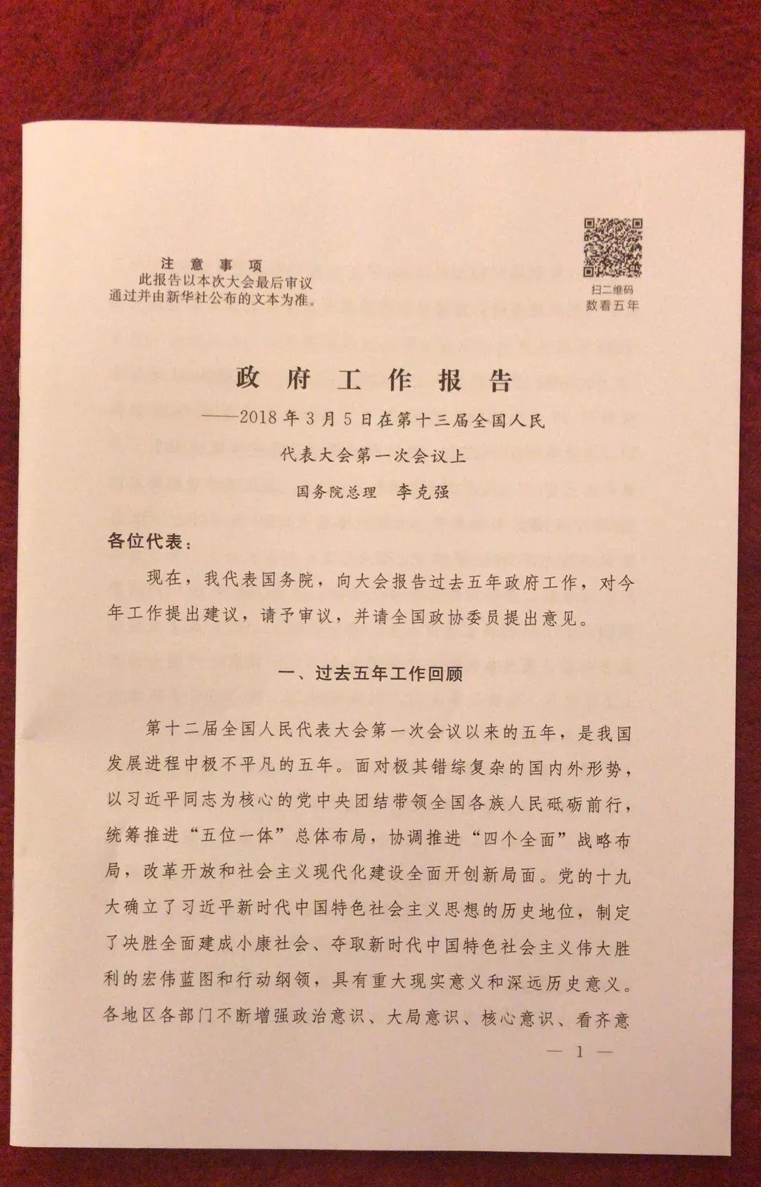今年的总理政府工作报告首页上，又出现了二维