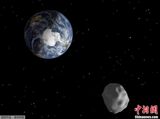 格林尼治标准时间2月15日晚间北京时间16日凌晨，一颗直径大约为45米的小行星近距离掠过地球，成为天文学家所预测过的类似尺寸天体中以最近距离飞过地球的天体。该小行星是在2012年2月由西班牙天文学家首先发现的，被命名为2012DA14。图为NASA2月15日发布的小行星掠过地球的效果图。