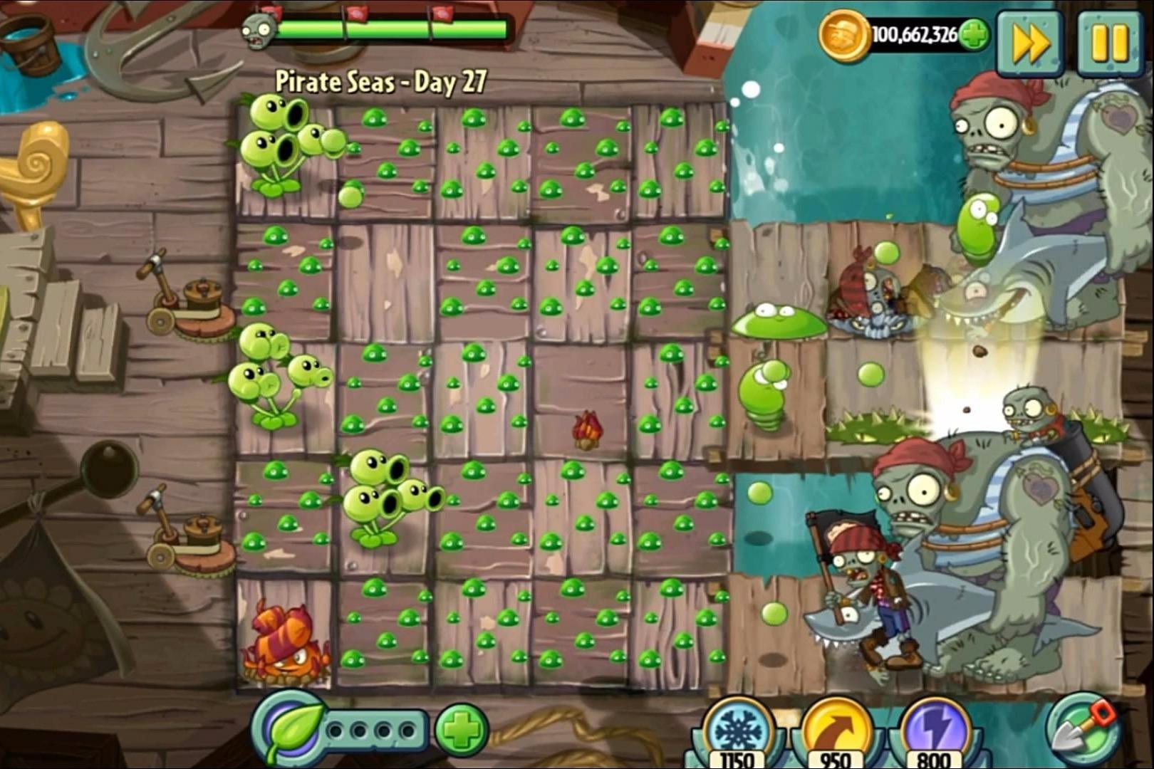 植物大战僵尸2国际版海盗港湾第27天发霉的甲板这个难度高