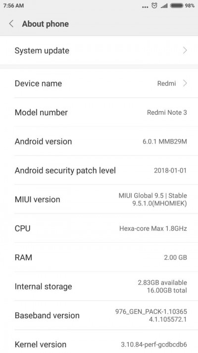 赞！红米Note 3获得MIUI 9.5更新