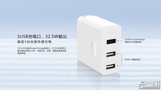 华为发布新品快充充电器：3USB接口，支持SuperCharge超级快充