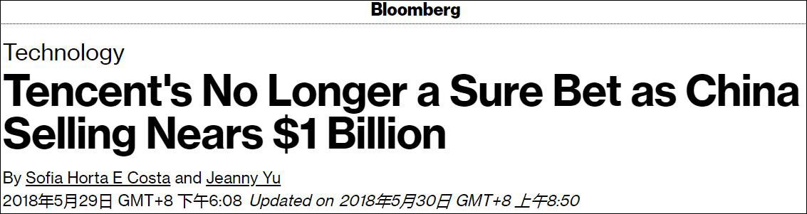 外媒：中国投资者抛售腾讯股票近10亿美元
