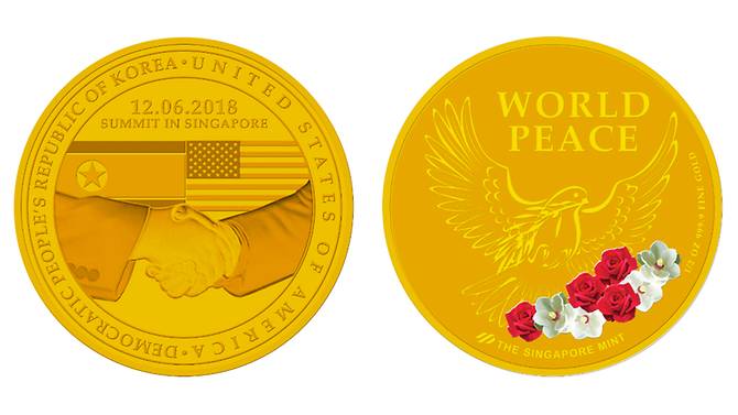 新加坡推出“特金会”金银铜纪念章