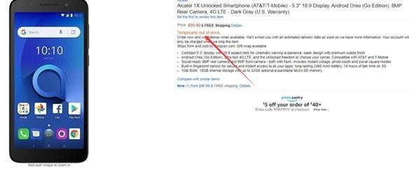 阿尔卡特Alcatel 1X美国上架 售99.99美元