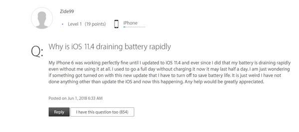 更新iOS11.4需谨慎 网友吐槽耗电加剧想要恢复