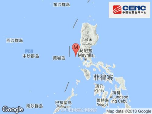 菲律宾群岛地区发生5.0级地震 震源深度20千米