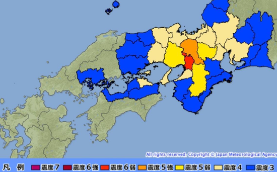 强震袭击日本大阪：多达17万户停电 不会引发海啸