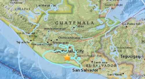 危地马拉南部地区5.6级地震 震源深度99.7公里