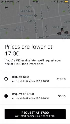Uber测试一项新功能：多等几分钟打车费就会降低25%