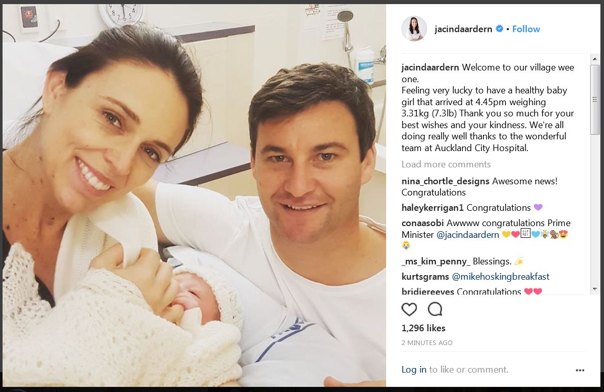 新西兰总理生下一名女婴