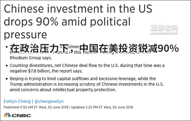 中资加速撤离美国 前5月对美直接投资同比暴跌92%
