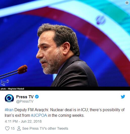 伊朗副外长：不排除伊朗未来几周内退出伊核协议