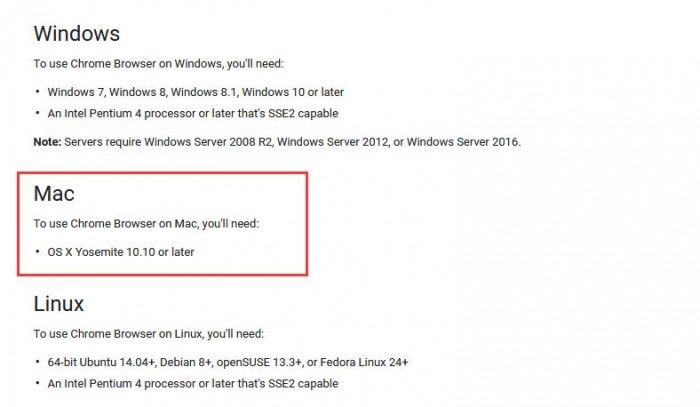 谷歌调整策略:旧macOS系统无法运行Chrome