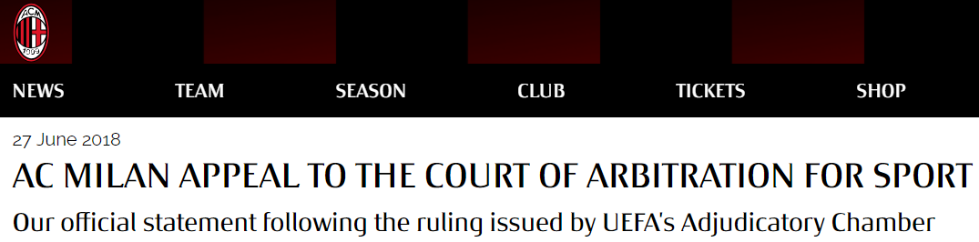 官方米兰体育- 米兰体育官方网站 世界杯指定投注平台：AC已就欧战禁赛提起上诉