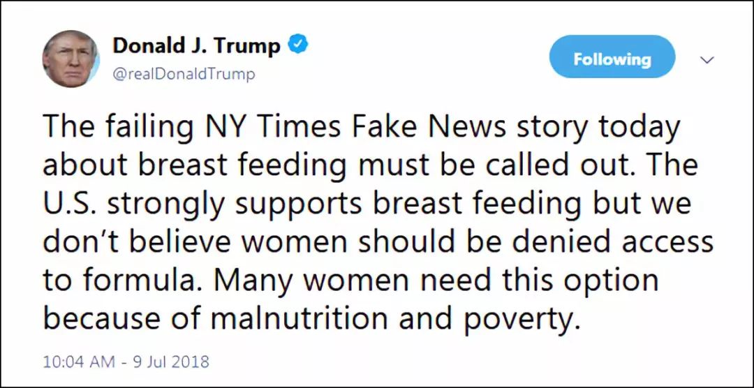 “纽约时报fake news！美国强烈支持母乳喂养”