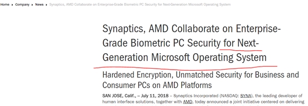 新思/AMD曝光微软下一代操作系统：强化生物识别特性