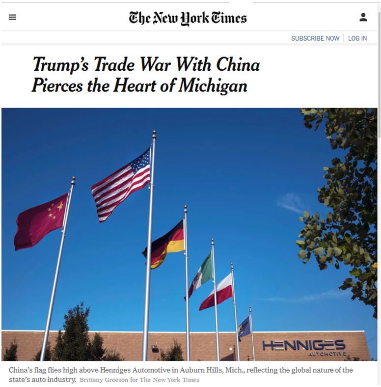 美媒：特朗普与中国的贸易战，扎了密歇根的心！