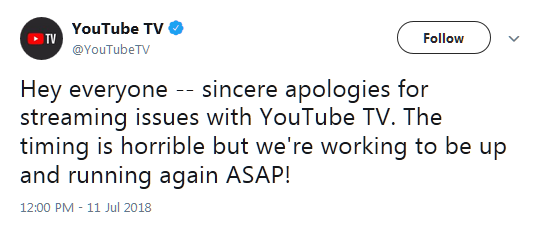 YouTube TV为世界杯宕机事件道歉 并提供一周免费服务