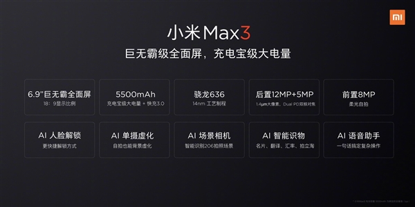 小米Max 3配置公布：搭载骁龙636 7月19日见