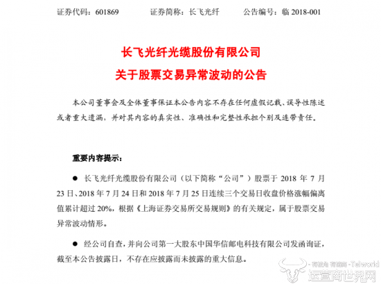 刚上市股票交易就出现异常 长飞光纤出了什么